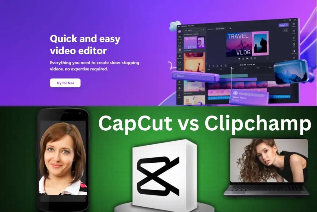 CapCut vs Clipchamp features camparsion banner with capcut logo 