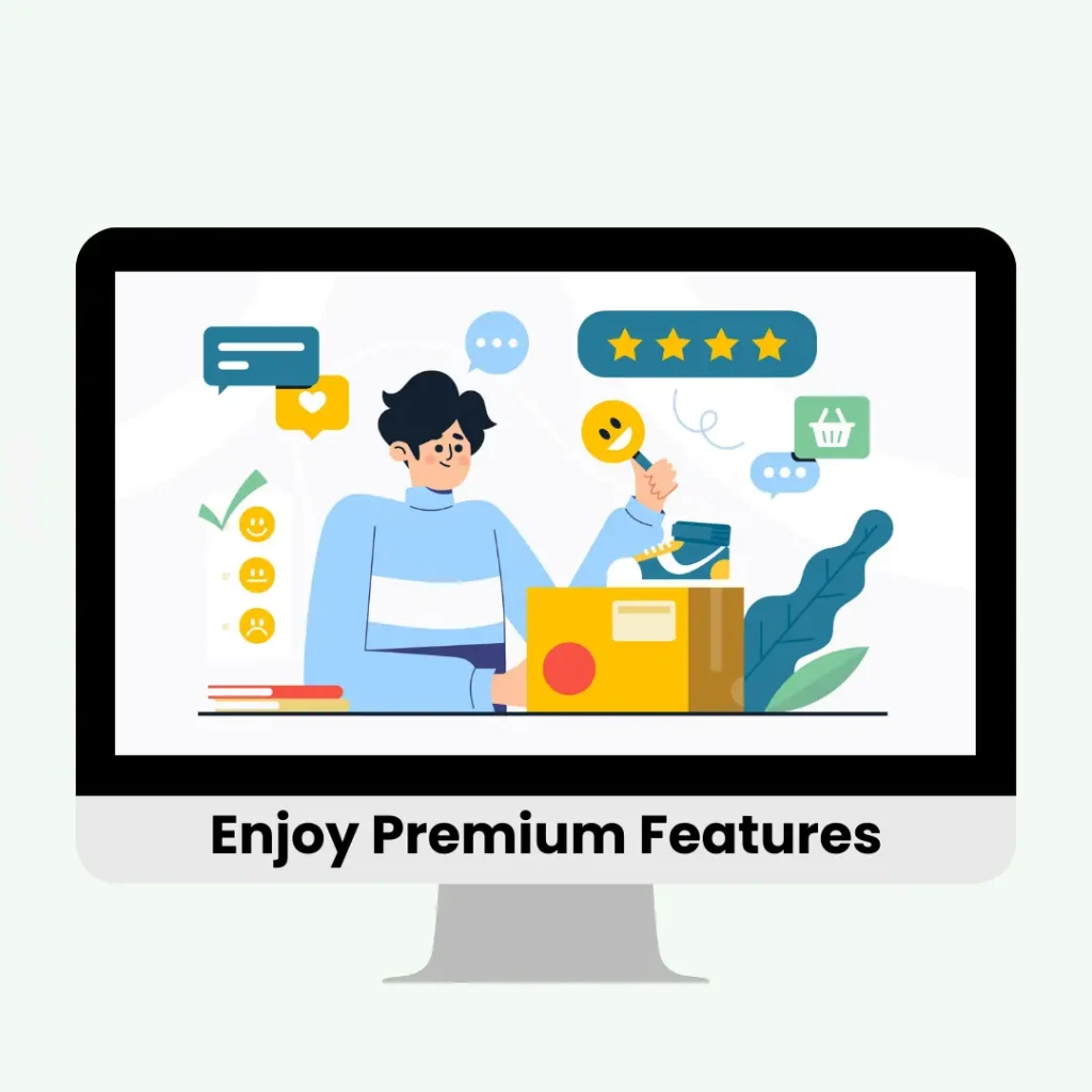 "Illustration of a person using a digital device with icons representing premium features of CapCut Mod APK, including high ratings and positive feedback. The image highlights the app's enhanced editing capabilities and user satisfaction."